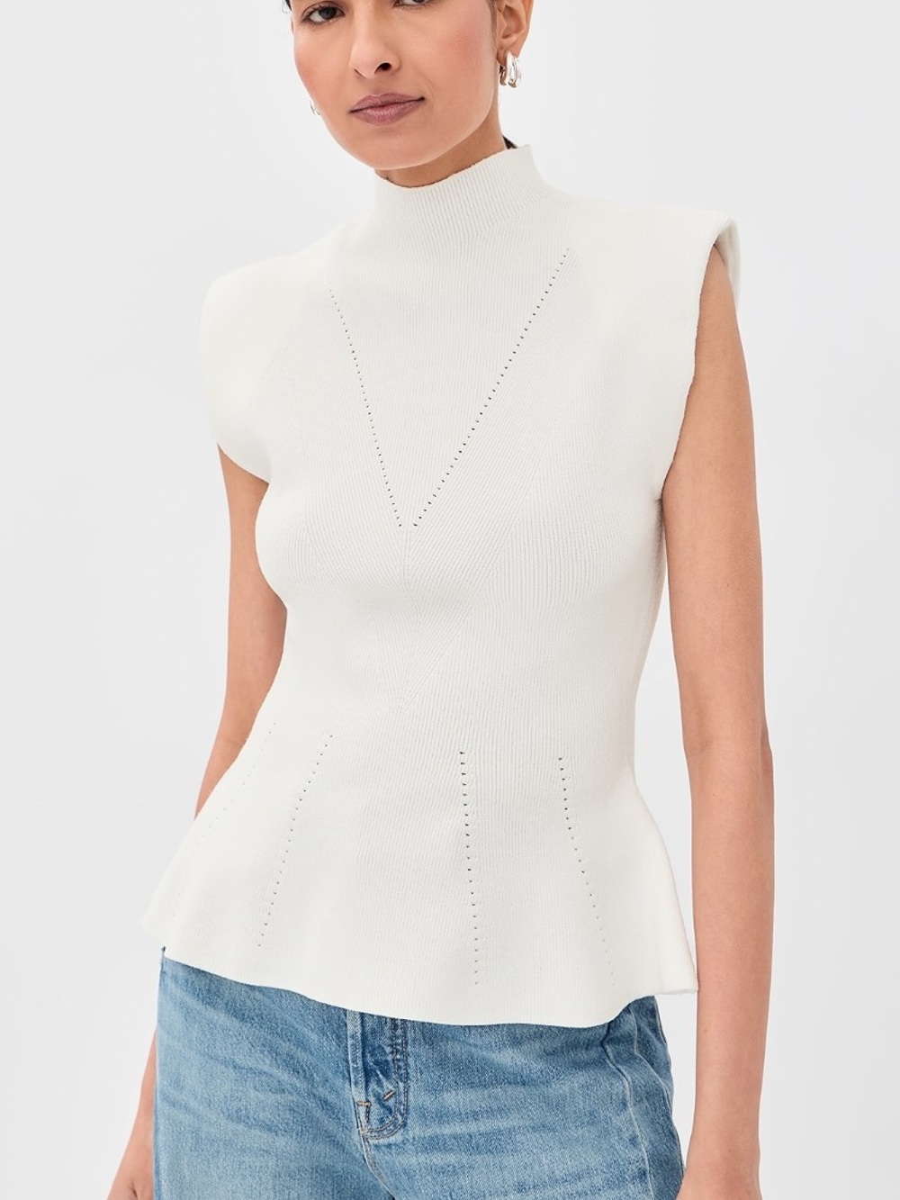 Veronica Beard Cream Ribbed Knit Flared Skirt